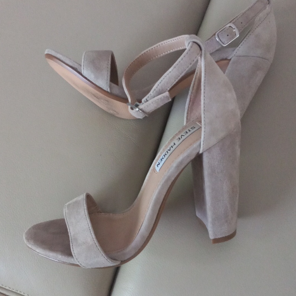 Steve Madden Carrson Neutral Taupe Suede Ankle-Strap Block Heels Size 6M